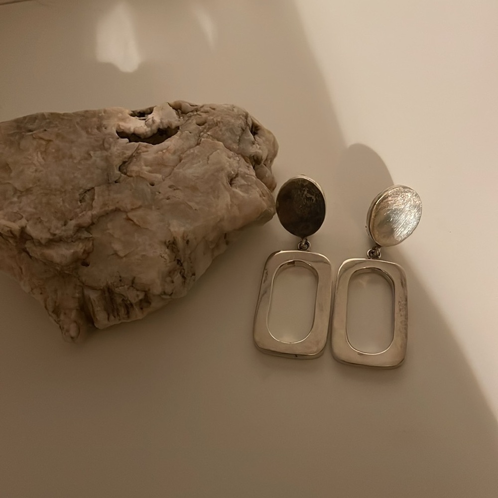 Sterling Silver Squared Oval Clip-On Earrings - image 1